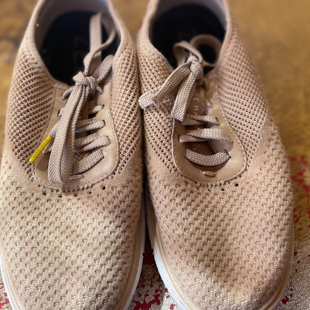 COLE HAAN Tan Knit Lace-Up Sneakers